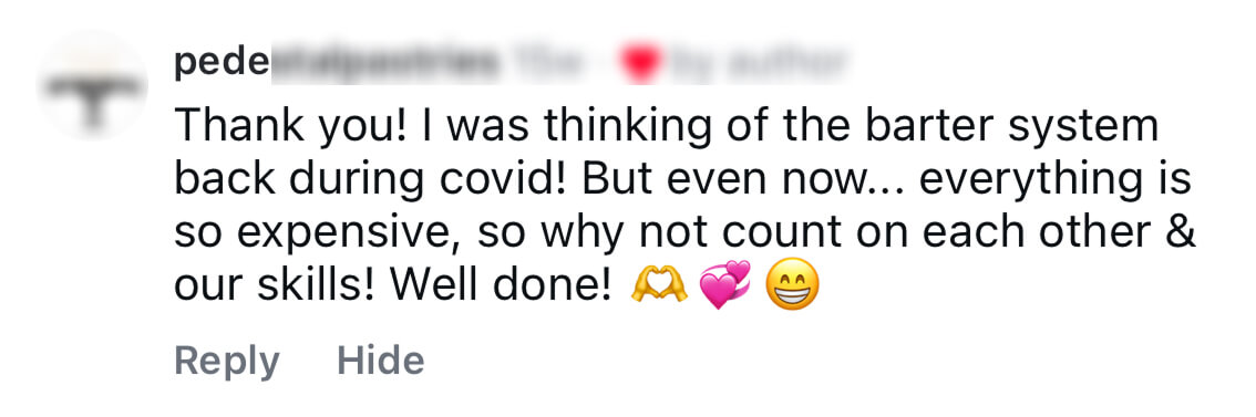 Social media comment about Barterloo and the barter system